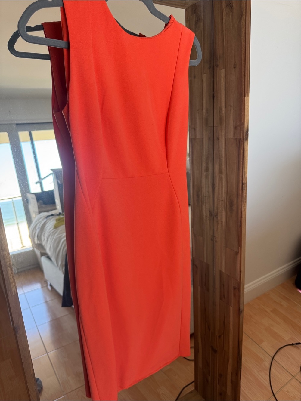 Calvin Klein Coral Orange Sleeveless Midi Sheath Dress